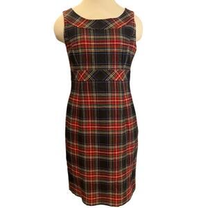 claire.dk Wool Blend Plaid Sheath Dress Jumper Layering 38 Red Academia Preppy